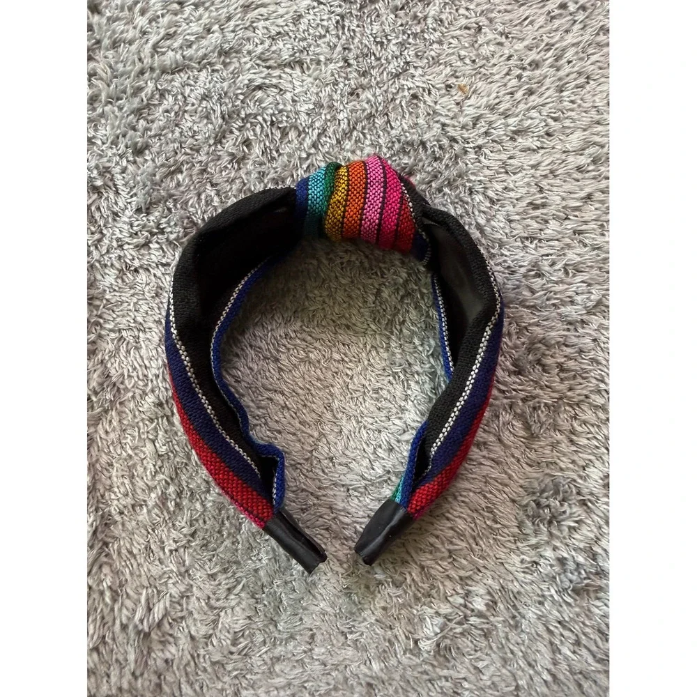 Unbranded Women Knotted Rainbow Headband OS Multi Color Woven Fabric